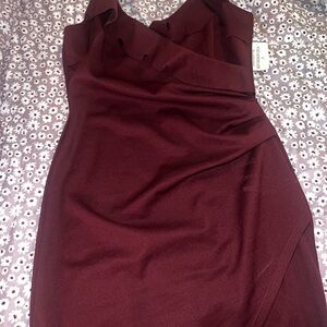 Windsor burgundy Ruched Asymmetrical Cocktail Dress
